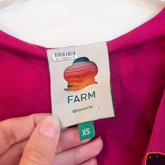 Farm Rio Colorful Pink Floral Tropical V Neck Tiered Long Sleeve Mini Dress XS - Picture 6 of 9